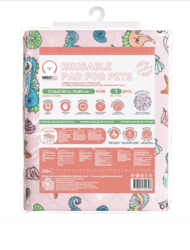 MISOKO Reusable Pad Seahorses pink 70x80 cm - Bilde 2